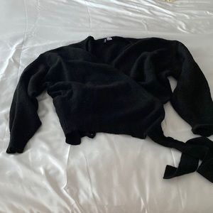 Black Front Wrap Knit Sweater
